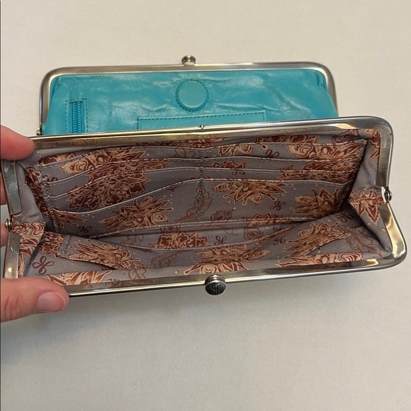 HOBO LAUREN LEATHER CLUTCH VINTAGE DISTRESSED WALLET TURQUOISE - Picture 5 of 16